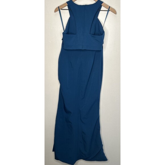 Fame & Partners Sleeveless Maxi Bridesmaid Dress Teal Blue Size 4 deep leg slit - Picture 5 of 9